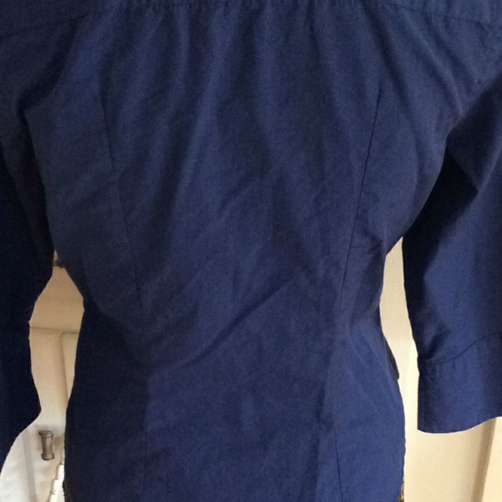FaconnableNavy 🛳️cottonShirt 👕 3/4 sleeve DeepMediterraneanBlue. Chic Polished - Picture 7 of 17